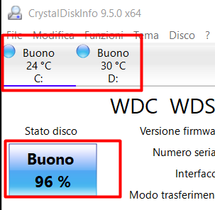 Stato salute disco con CrystalDiskInfo